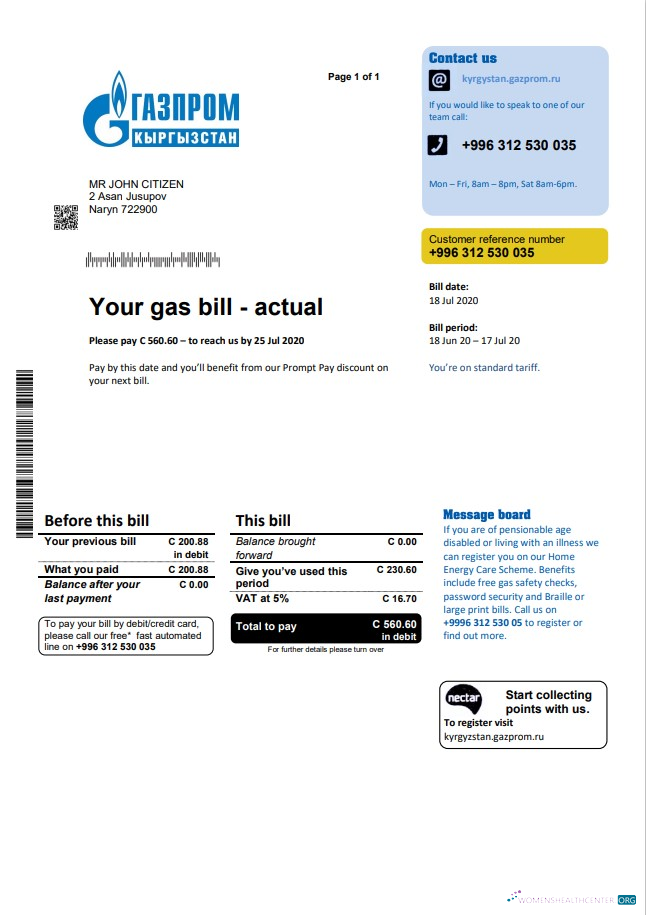 download download Kyrgyzstan Gazprom utility bill template in Word and PDF format PDF template PDF template